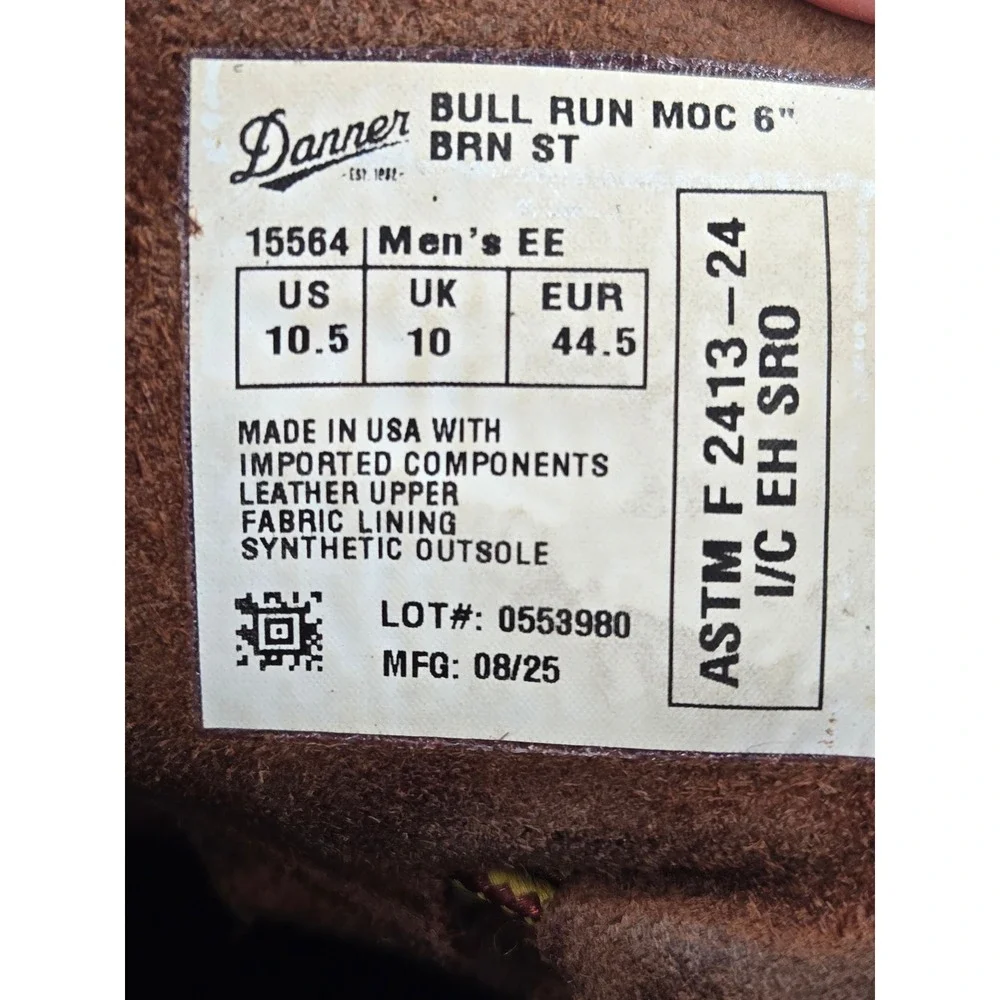 Danner Bull Run Moc Toe 6 Brown Steel Toe Work Boots Mens 10.5 EE Wide 15564 USA